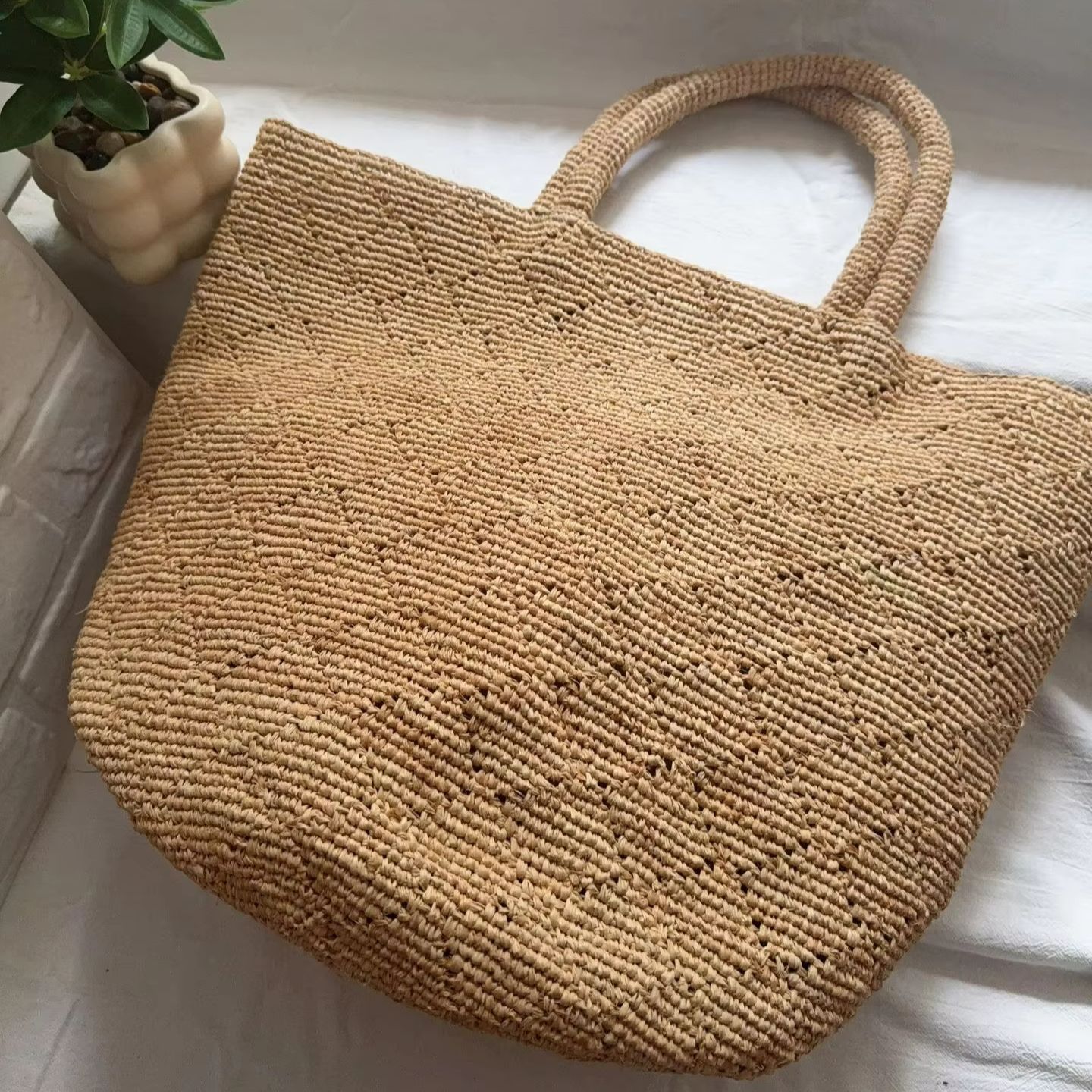 Women'S Raffia Bags - حقيبة شاطئ نسائية مربعة الشكل بتصميم